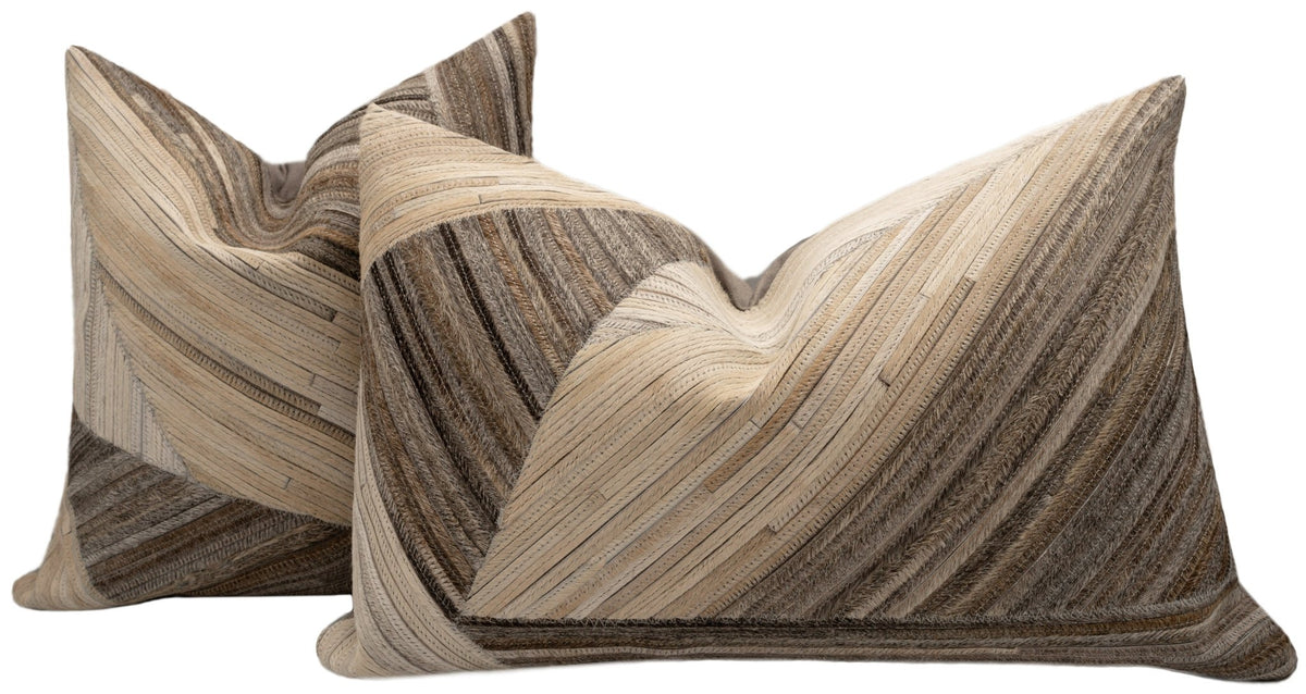 Canvello Genuine Cowhide Leather Decorative Throw Pillows - Handmade Patchwork Boho Accent Pillows For Sofa, Couch, Bed, Chair - Western Southwestern Farmhouse Pillow Covers With Feather Down Insert Included