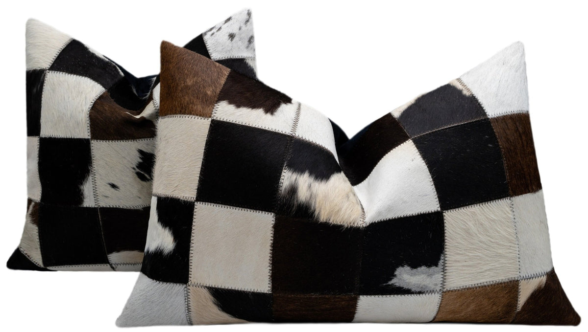Canvello Genuine Cowhide Leather Decorative Throw Pillows - Handmade Patchwork Boho Accent Pillows For Sofa, Couch, Bed, Chair - Western Southwestern Farmhouse Pillow Covers With Feather Down Insert Included