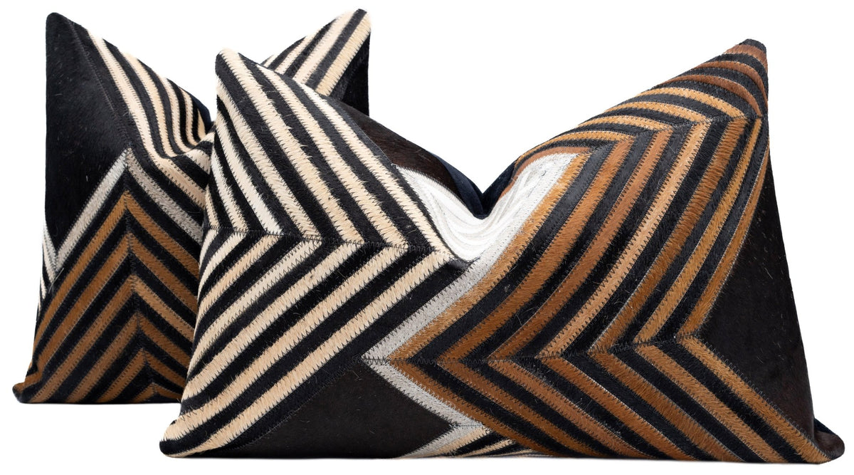 Canvello Genuine Cowhide Leather Decorative Throw Pillows - Handmade Patchwork Boho Accent Pillows For Sofa, Couch, Bed, Chair - Western Southwestern Farmhouse Pillow Covers With Feather Down Insert Included