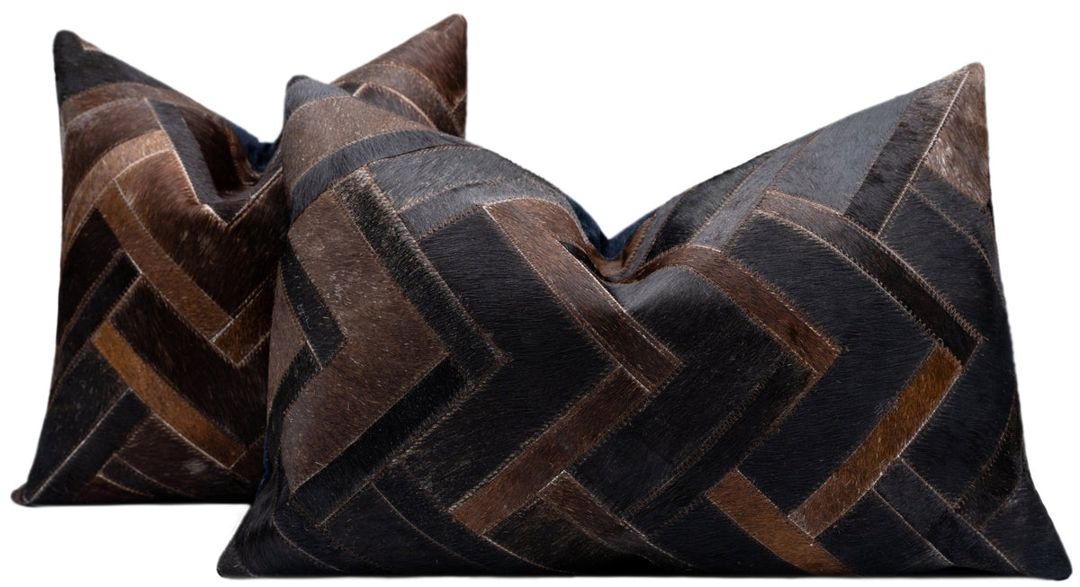 Canvello Genuine Cowhide Leather Decorative Throw Pillows - Handmade Patchwork Boho Accent Pillows For Sofa, Couch, Bed, Chair - Western Southwestern Farmhouse Pillow Covers With Feather Down Insert Included