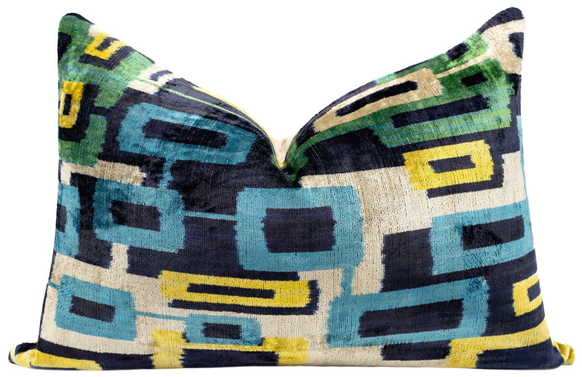 Canvello Green Blue Handmade 16x24 Silk Velvet Pillow, Organic Veg Dyed, Down Feather Filled