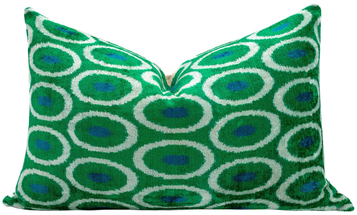 Canvello Green Blue Handmade 16x24 Silk Velvet Pillow, Organic Veg Dyed, Down Feather Filled