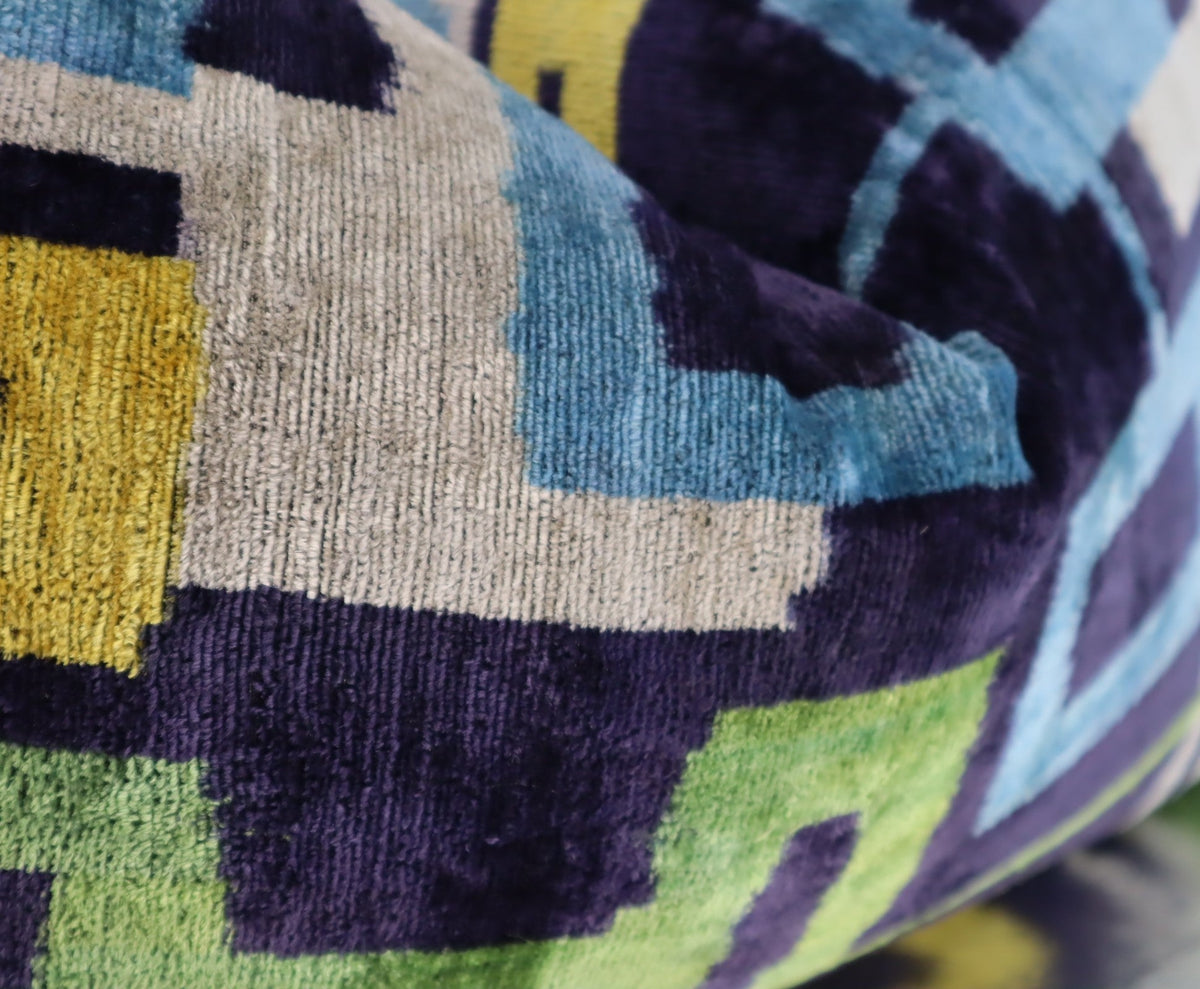 Canvello Green Blue Handmade 16x24 Silk Velvet Pillow, Organic Veg Dyed, Down/Feather Filled - Canvello