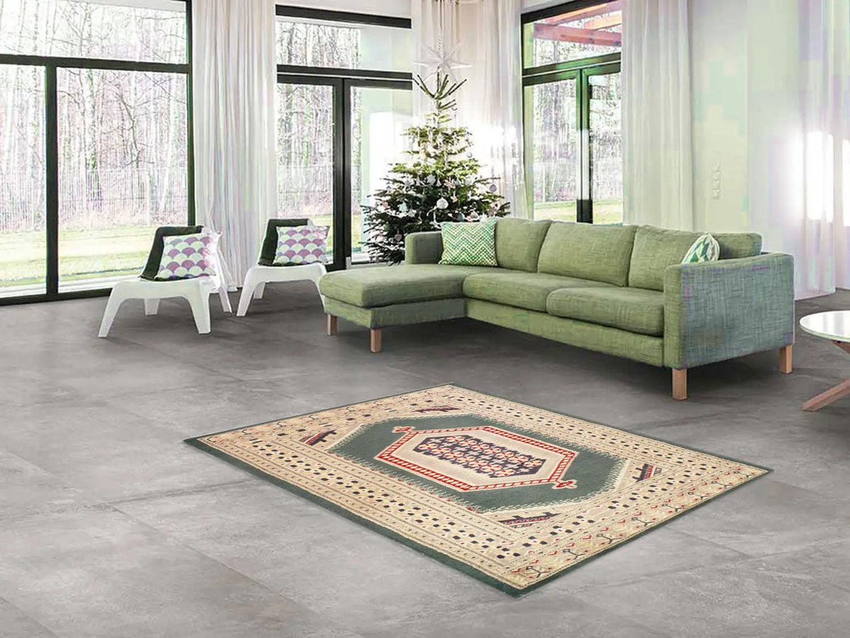 Canvello Green Bokhara Rug - 3' X 5' - Canvello