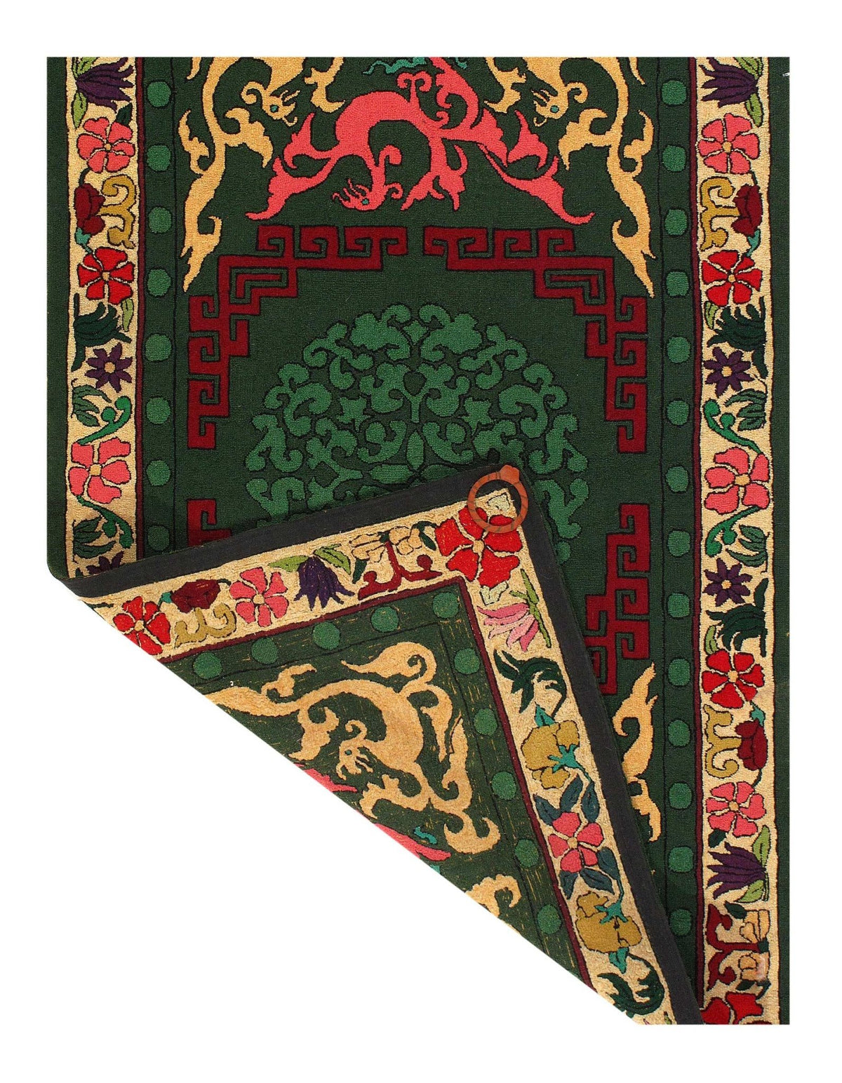 Canvello Green Extermally fine Antique amrican hook Area rug 2'11'' X 4'11'' - Canvello