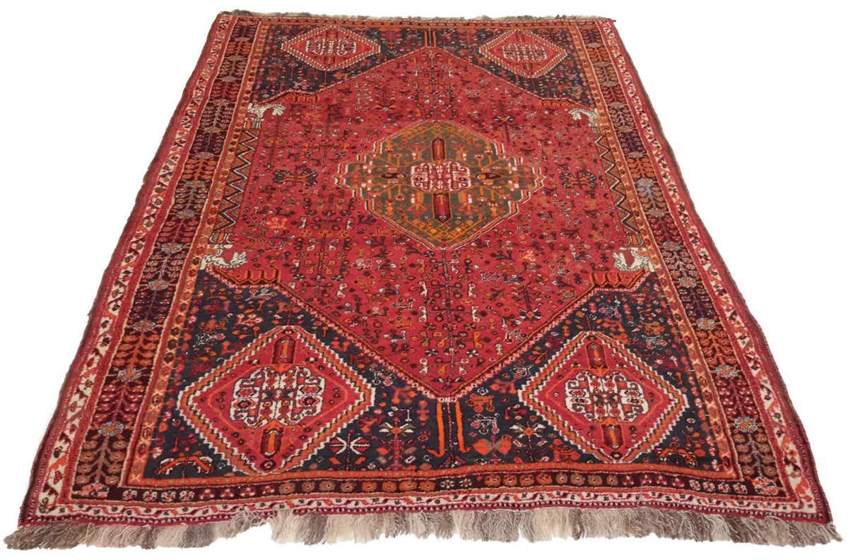 Canvello Hand Made Transitional Medallion Silkroad Shiraz Rug - 5'1'' X 8'0'' - Canvello