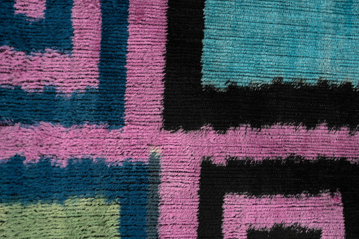 Canvello Handmade Geometric Velvet Throw Pillow with Vibrant Pink Blue Green - Perfect for Modern Interiors - 16x24 in - Canvello