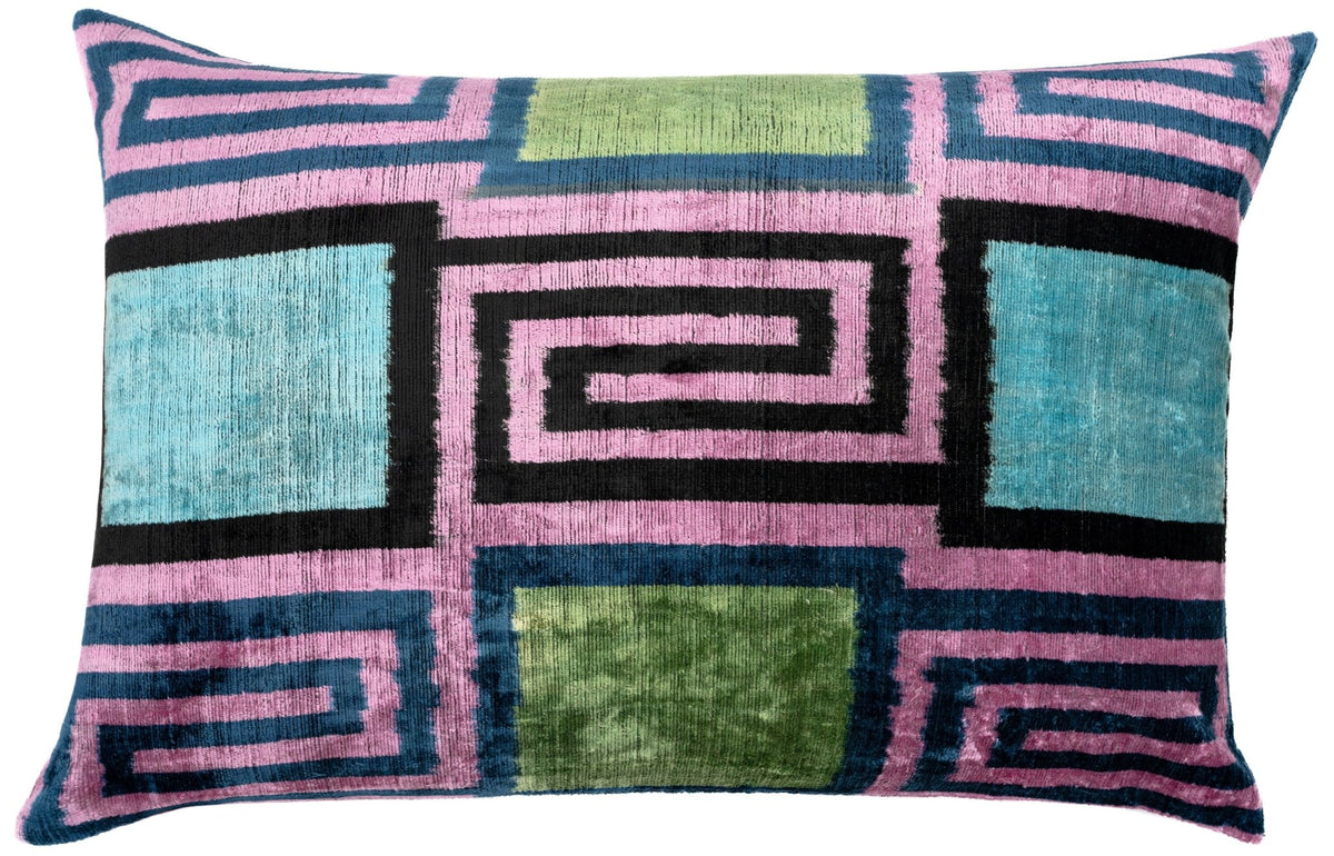 Canvello Handmade Geometric Velvet Throw Pillow with Vibrant Pink Blue Green - Perfect for Modern Interiors - 16x24 in - Canvello