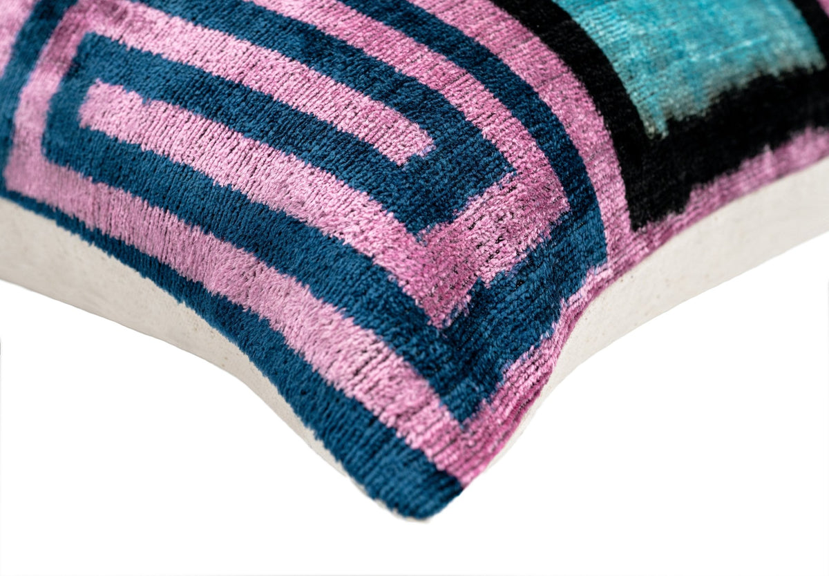 Canvello Handmade Geometric Velvet Throw Pillow with Vibrant Pink Blue Green - Perfect for Modern Interiors - 16x24 in - Canvello