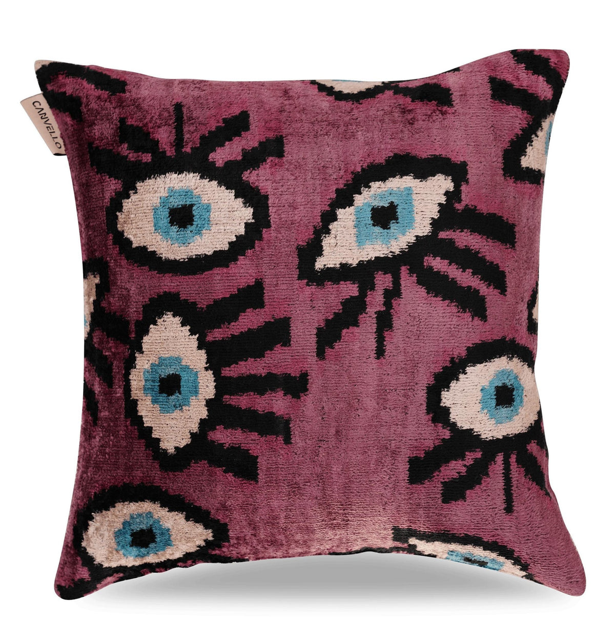 Canvello Handmade Luxury Velvet Silk Evil Eye Throw Pillow With Down Insert