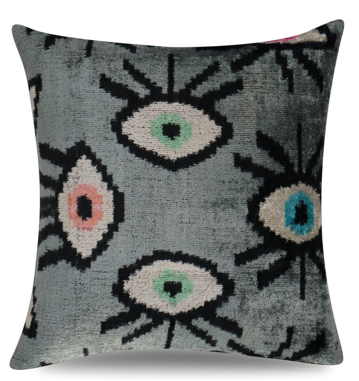 Canvello Handmade Luxury Velvet Silk Evil Eye Throw Pillow With Down Insert