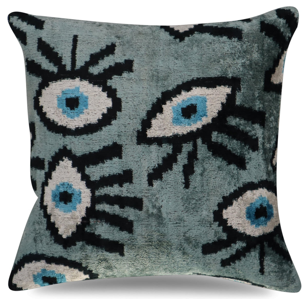 Canvello Handmade Luxury Velvet Silk Evil Eye Throw Pillow With Down Insert