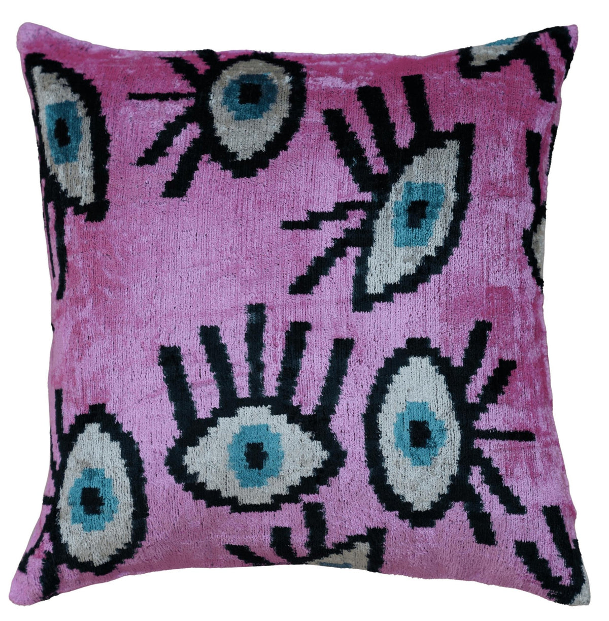 Canvello Handmade Luxury Velvet Silk Evil Eye Throw Pillow With Down Insert