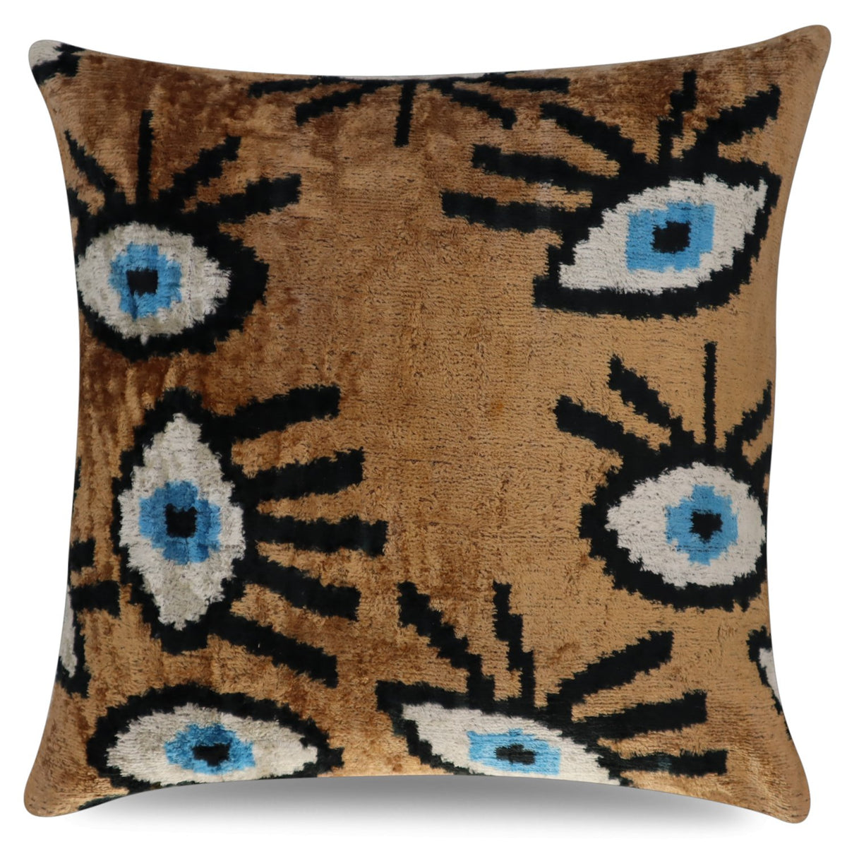 Canvello Handmade Luxury Velvet Silk Evil Eye Throw Pillow With Down Insert - 16x16 in