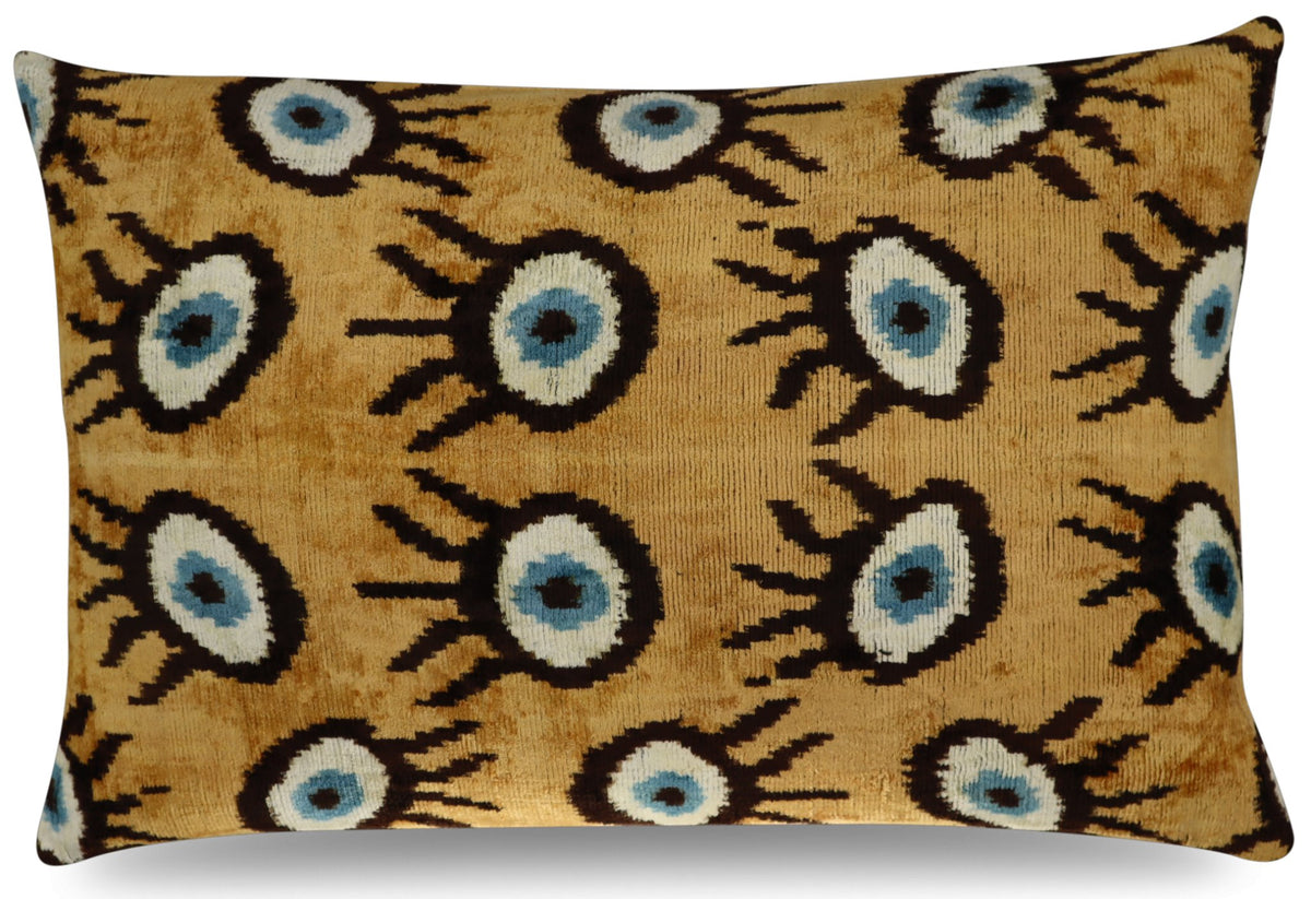 Canvello Handmade Luxury Velvet Silk Evil Eye Throw Pillow With Down Insert