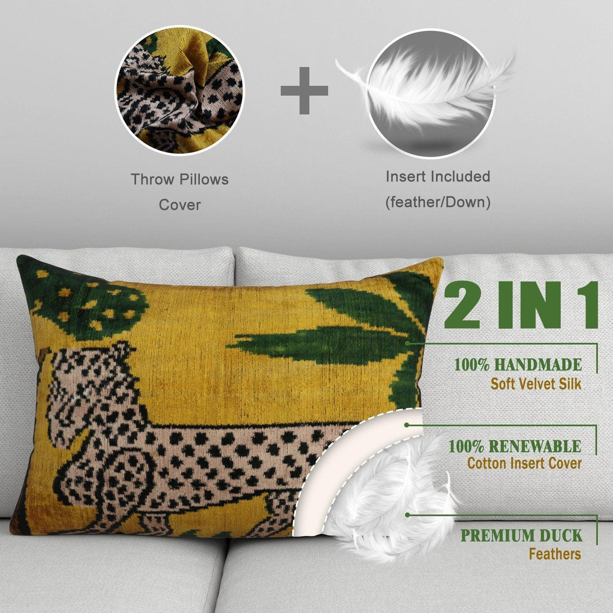 Canvello Handmade Luxury Yellow Tiger Throw Pillows - 16x24 in - Canvello