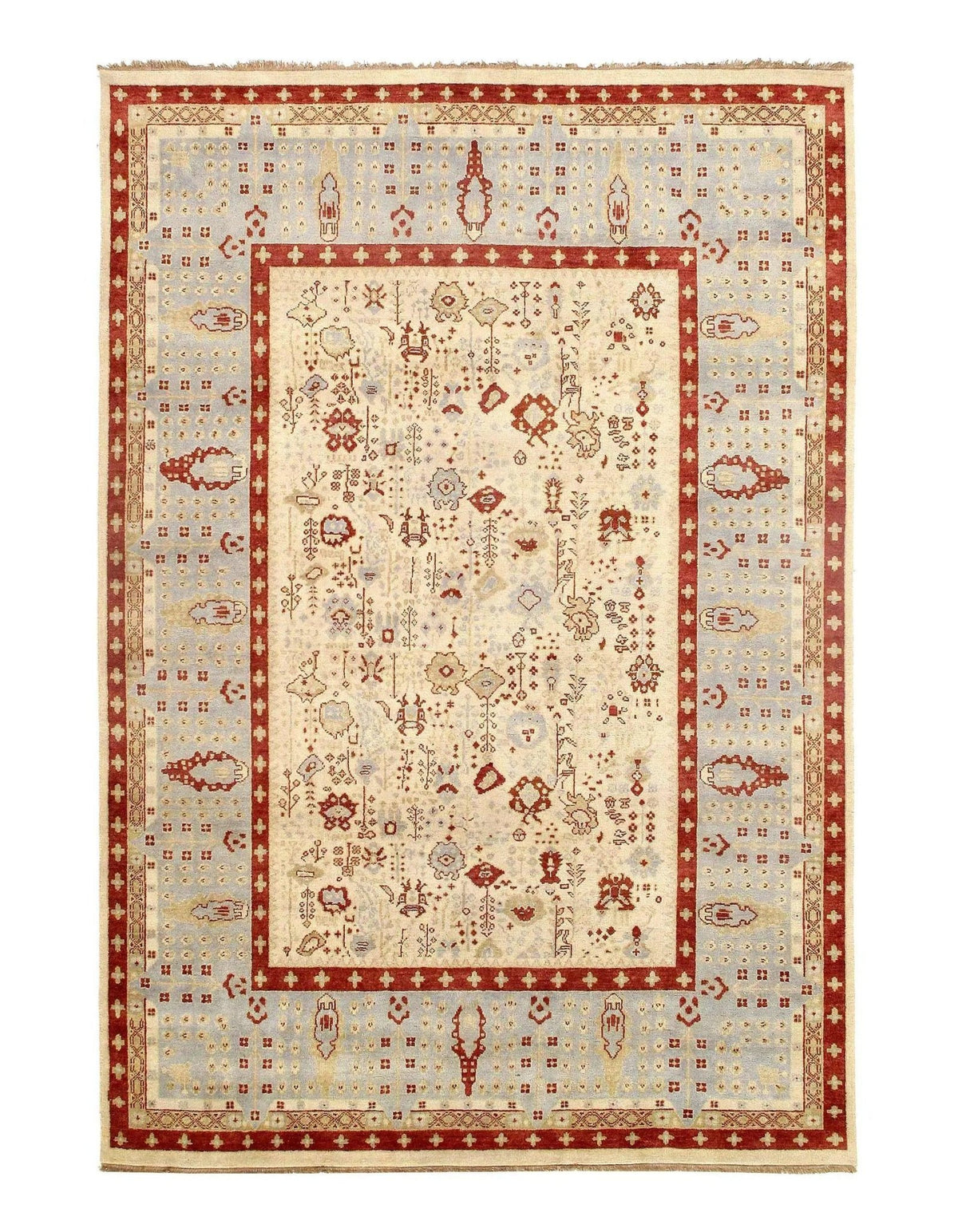 Canvello Ivory color fine Hand Knotted Indian Oushak Rug - 8' X 10' - Canvello