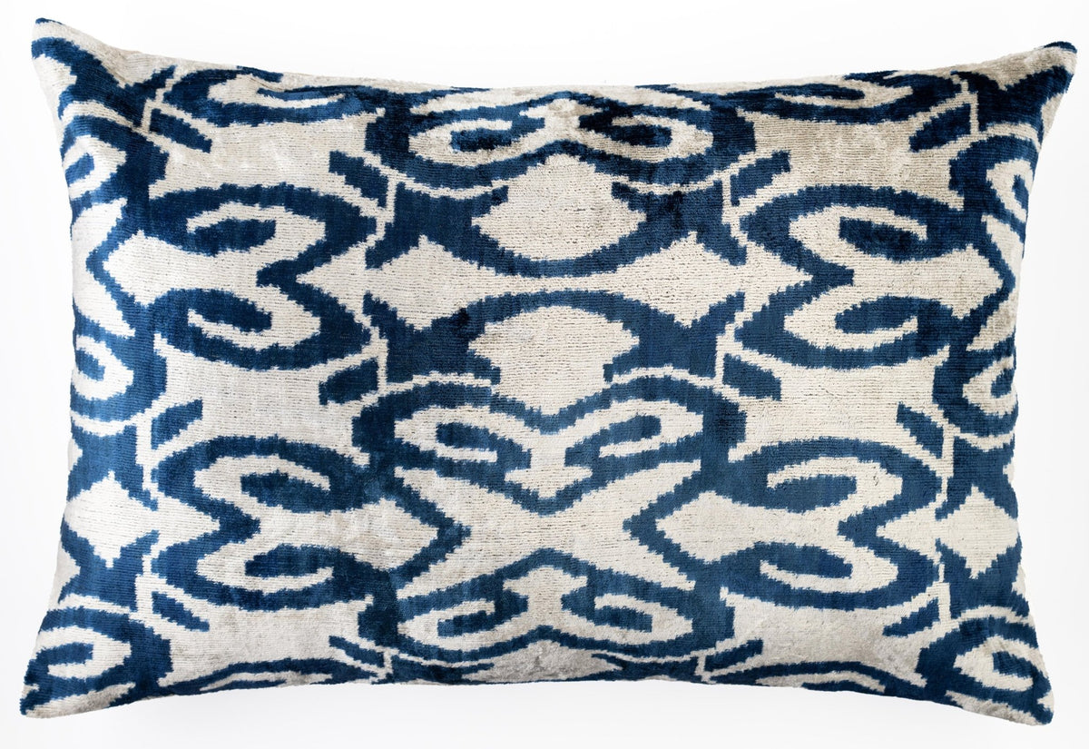 Canvello Luxurious 16x24 Handmade Velvet Silk Pillow with Premium Down Feather Insert - Blue Geometric