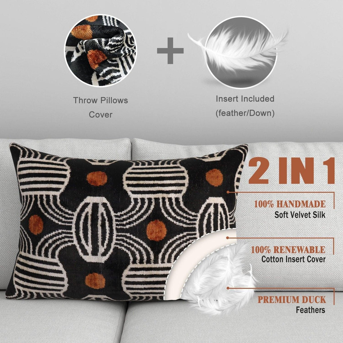 Canvello Luxury Decorative Black Throw Pillow | 16 x 24 in (40 x 60 cm) - Canvello