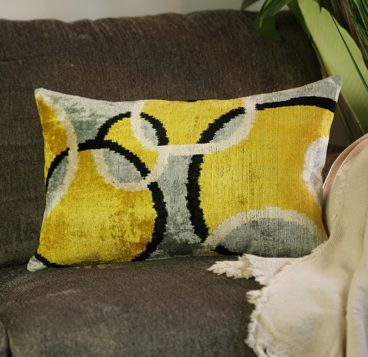 Canvello Luxury Decorative Yellow Gray Pillow With Down Insert - 16x24 in - Canvello