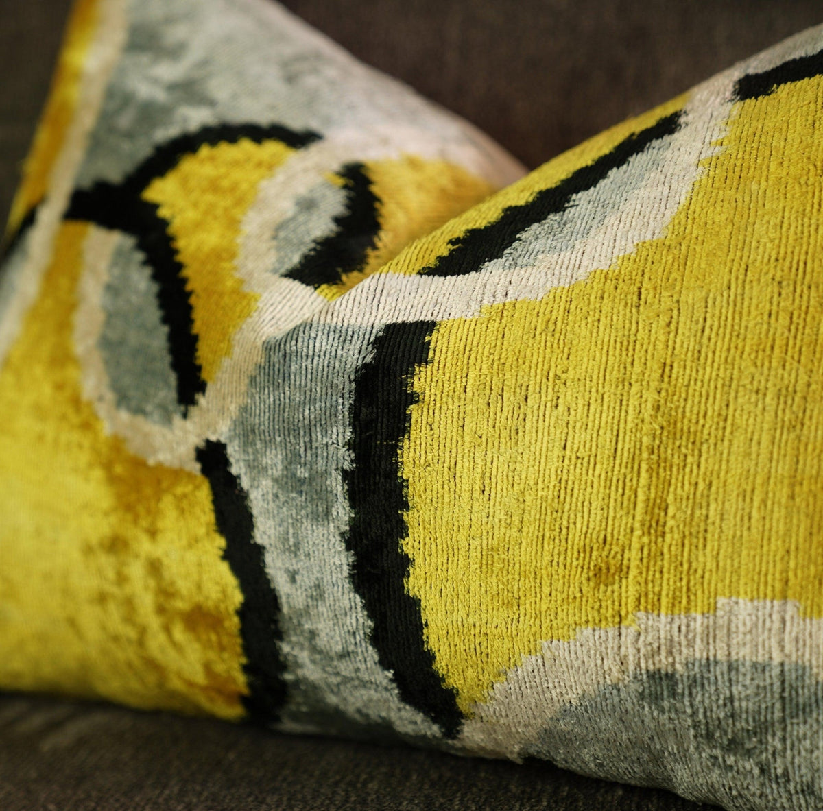 Canvello Luxury Decorative Yellow Gray Pillow With Down Insert - 16x24 in - Canvello