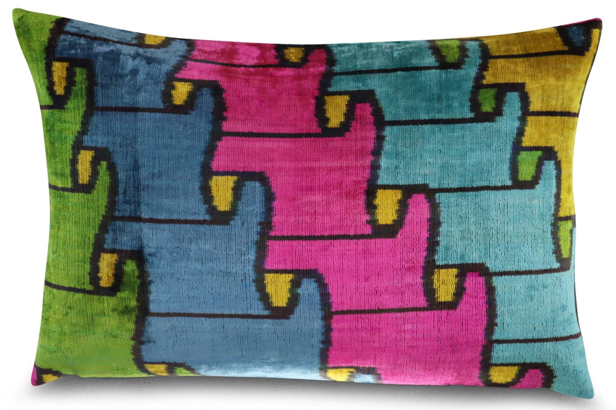 Canvello Multi Color Rainbow Handmade 16x24 Silk Velvet Pillow, Organic Veg Dyed, Down Feather Filled