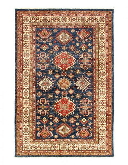 Canvello Navy blue Super Kazak Lamb's Wool rug - 5'5" X 8'6"