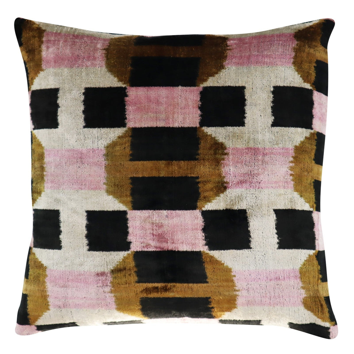 Canvello Pink Brown Handmade 16x16 Silk Velvet Pillow, Organic Veg Dyed, Down Feather Filled