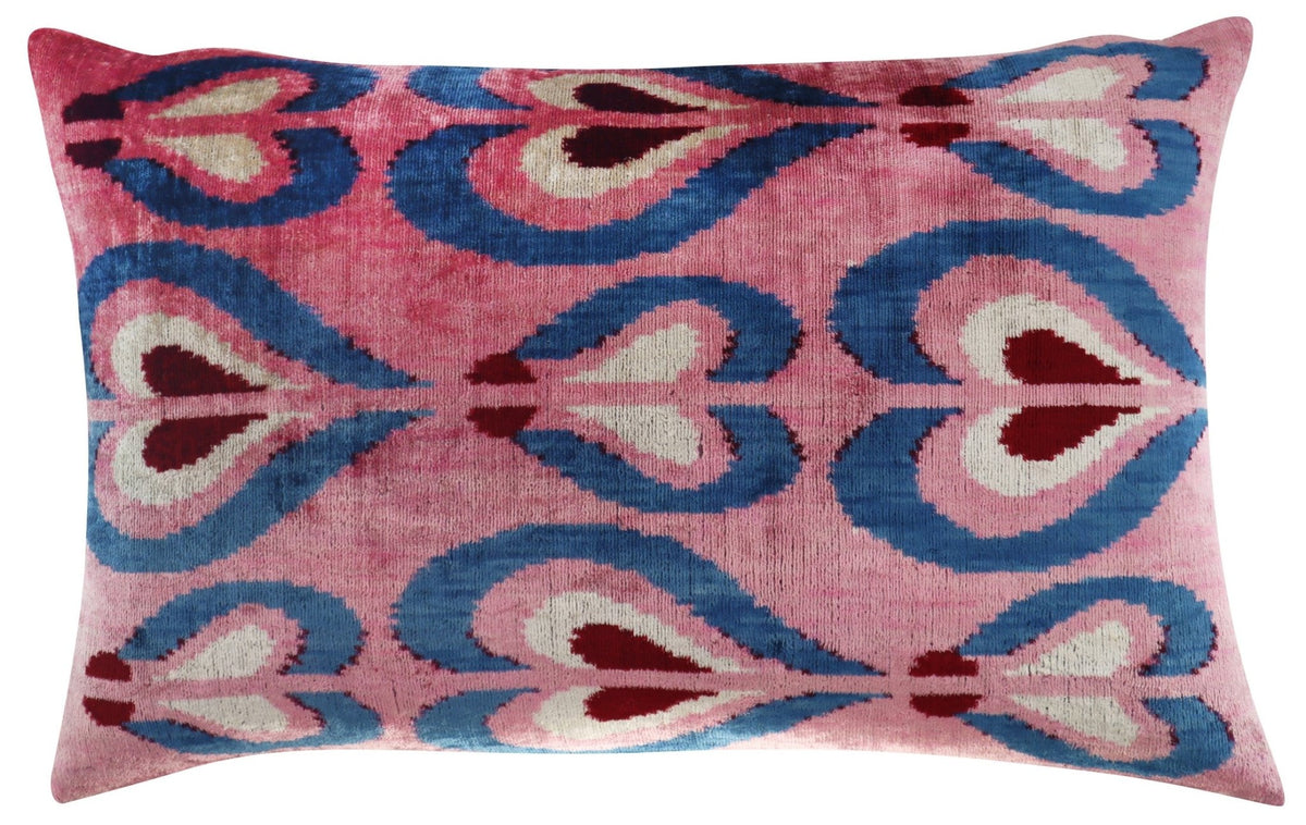 Canvello Pink Handmade 16x24 Silk Velvet Pillow, Organic Veg Dyed, Down Feather Filled