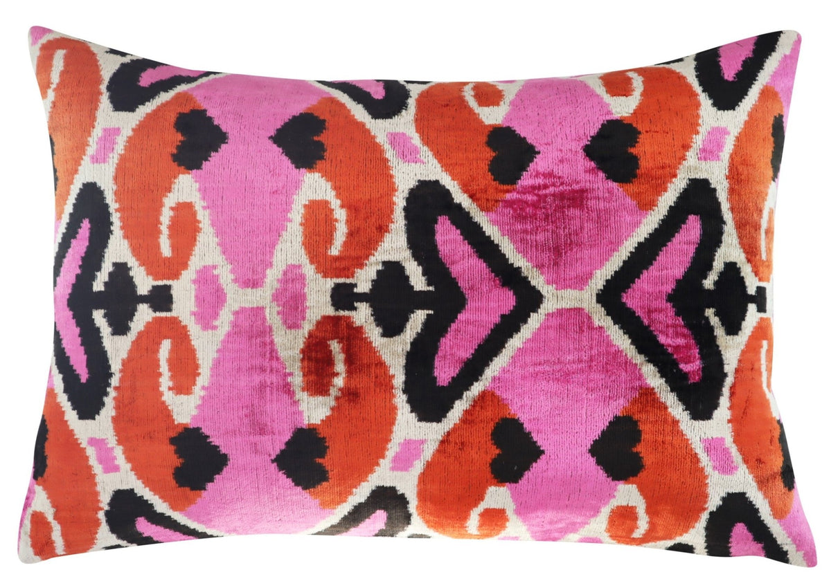 Canvello Pink Orange Handmade 16x24 Silk Velvet Pillow, Organic Veg Dyed, Down Feather Filled