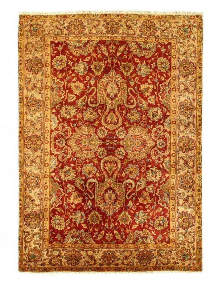 Canvello Red color Fine Hand knotted Agra rug 5'11'' X 6'11'' - Canvello