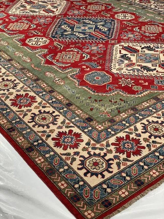 Canvello Red Color Fine Hand Knotted Kazak 10' X 13'2'' - Canvello