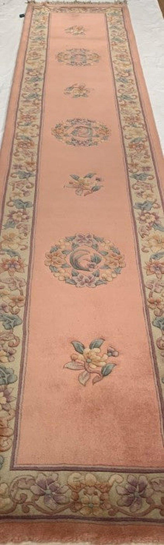 Canvello Rose color Fine Hand Knotted Chinese Peking Runner 2'3'' X 12' - Canvello