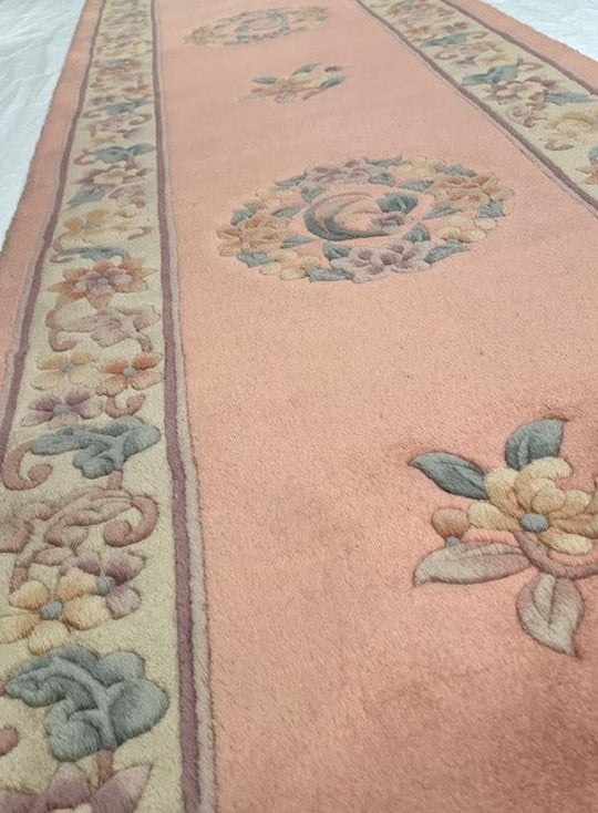 Canvello Rose color Fine Hand Knotted Chinese Peking Runner 2'3'' X 12' - Canvello