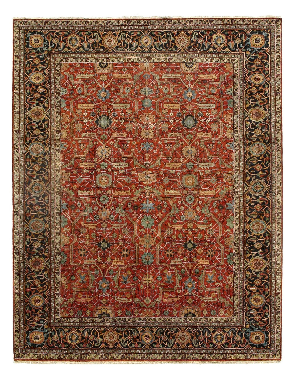 Canvello Rust Fine Serapi Design Hand - Knotted Rug - 9'3"x11'9" - Canvello