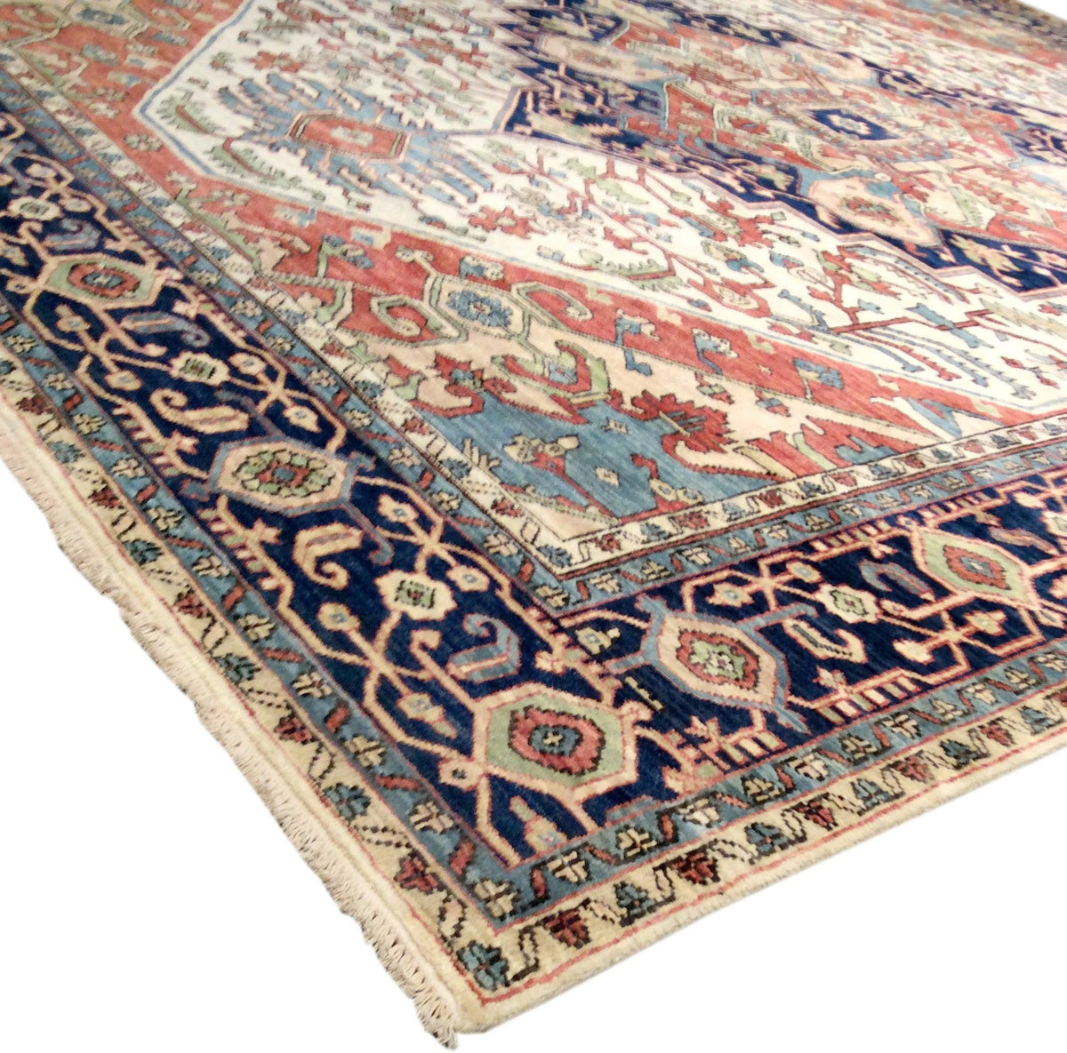 Canvello Serapi Hand - Knotted Ivory/Navy Wool Runner - 3' X 11'11" - Canvello