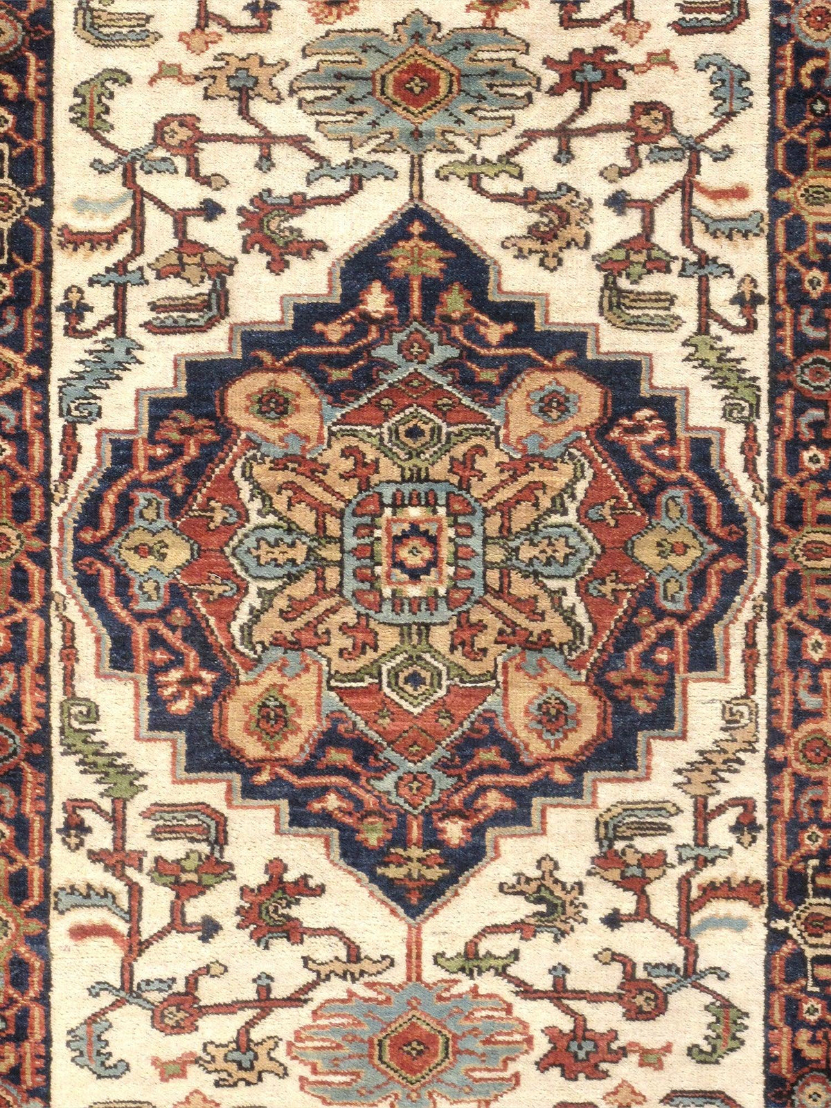 Canvello Serapi Hand - Knotted Ivory/Navy Wool Runner - 3' X 11'11" - Canvello