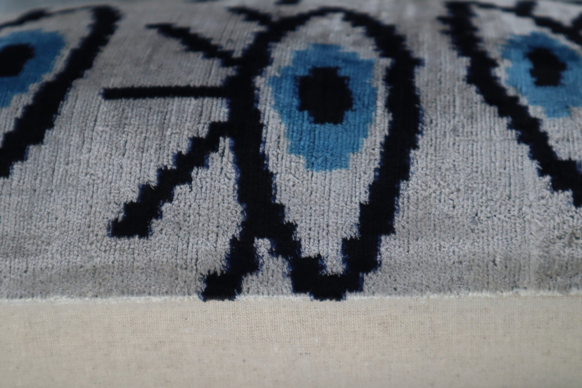 Canvello Silver Black Blue Vegetable Dyed Handmade Turkish Silk Velvet Pillow - A Work of Art - Canvello