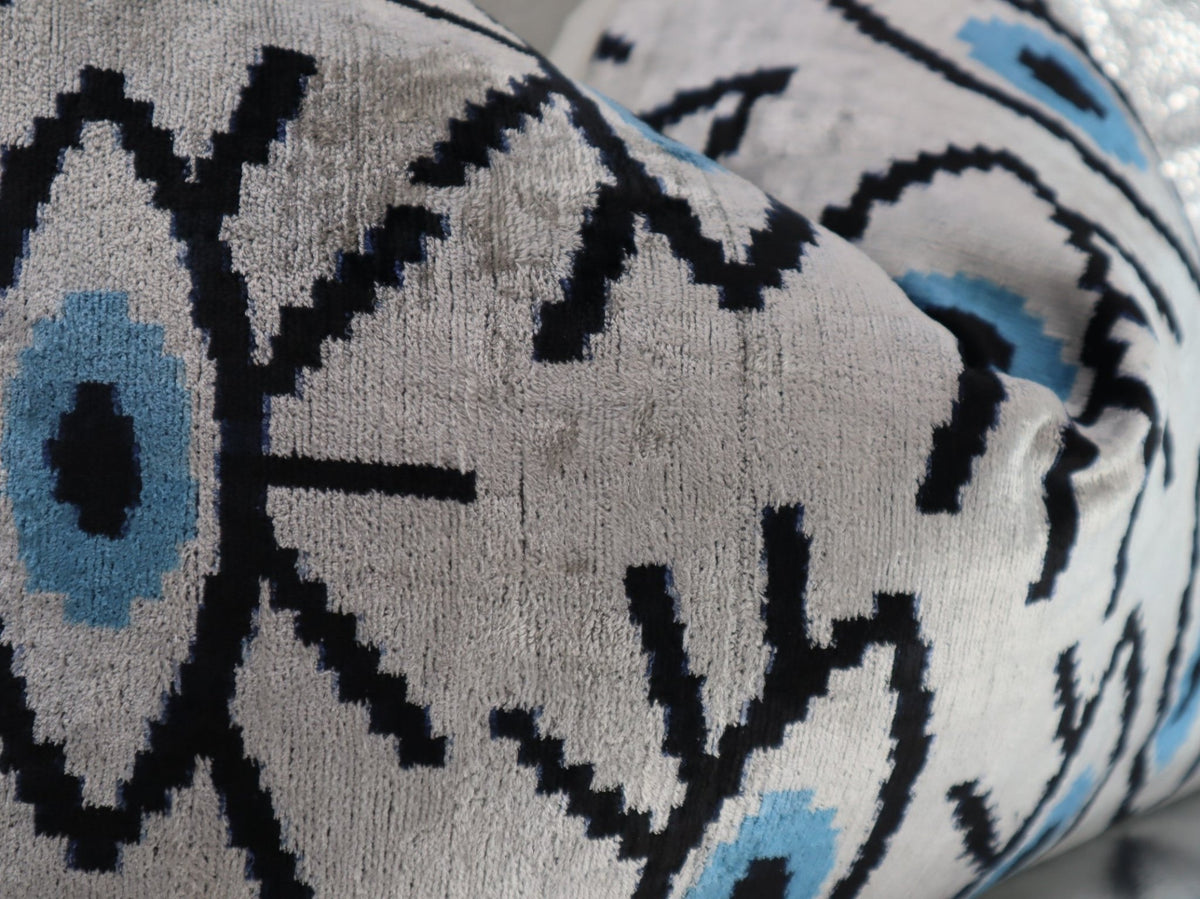 Canvello Silver Black Blue Vegetable Dyed Handmade Turkish Silk Velvet Pillow - A Work of Art - Canvello