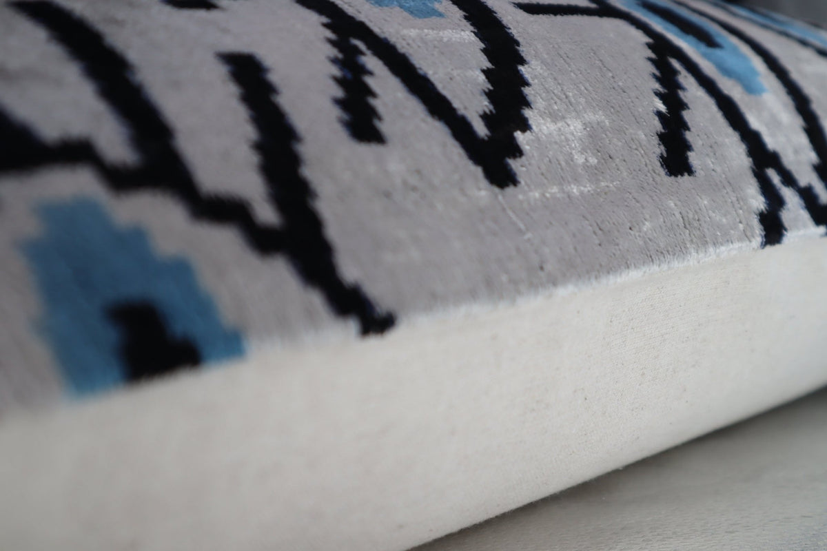 Canvello Silver Black Blue Vegetable Dyed Handmade Turkish Silk Velvet Pillow - A Work of Art - Canvello