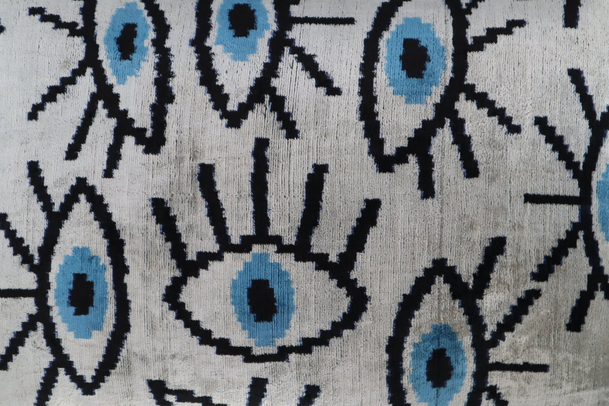 Canvello Silver Black Blue Vegetable Dyed Handmade Turkish Silk Velvet Pillow - A Work of Art - Canvello