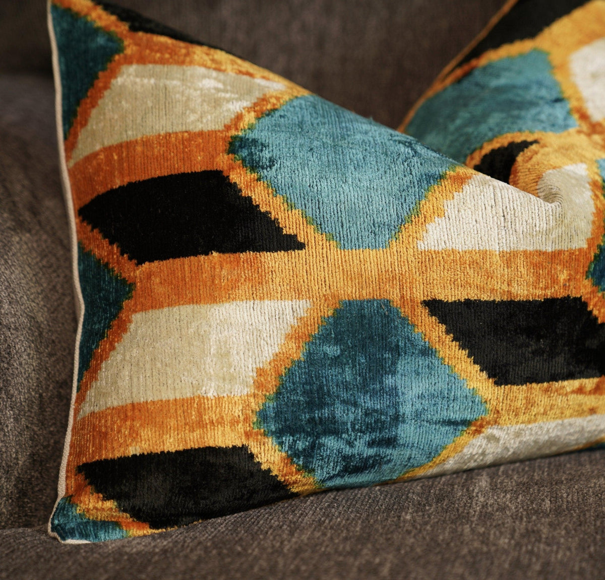 Canvello Soft Velvet Blue Gold Black Pillows For Sofa - 16X24 in - Canvello