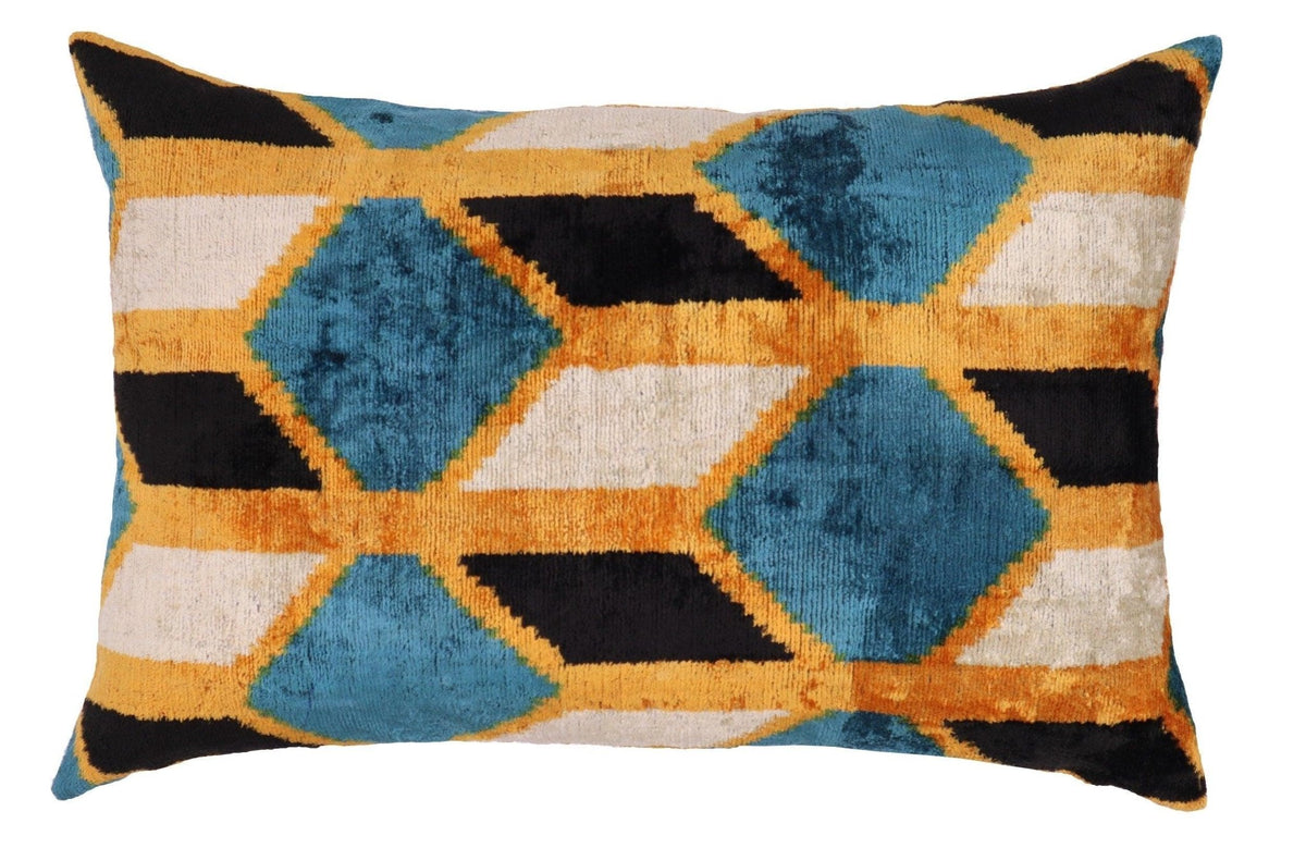 Canvello Soft Velvet Blue Gold Black Pillows For Sofa - 16X24 in - Canvello