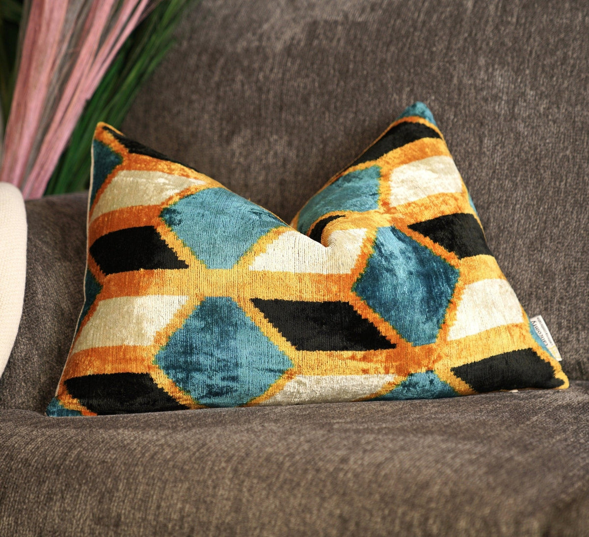 Canvello Soft Velvet Blue Gold Black Pillows For Sofa - 16X24 in - Canvello
