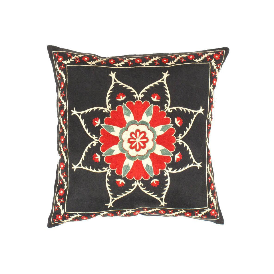 Canvello Suzani Black And Red Pillows - TS 204 - Canvello