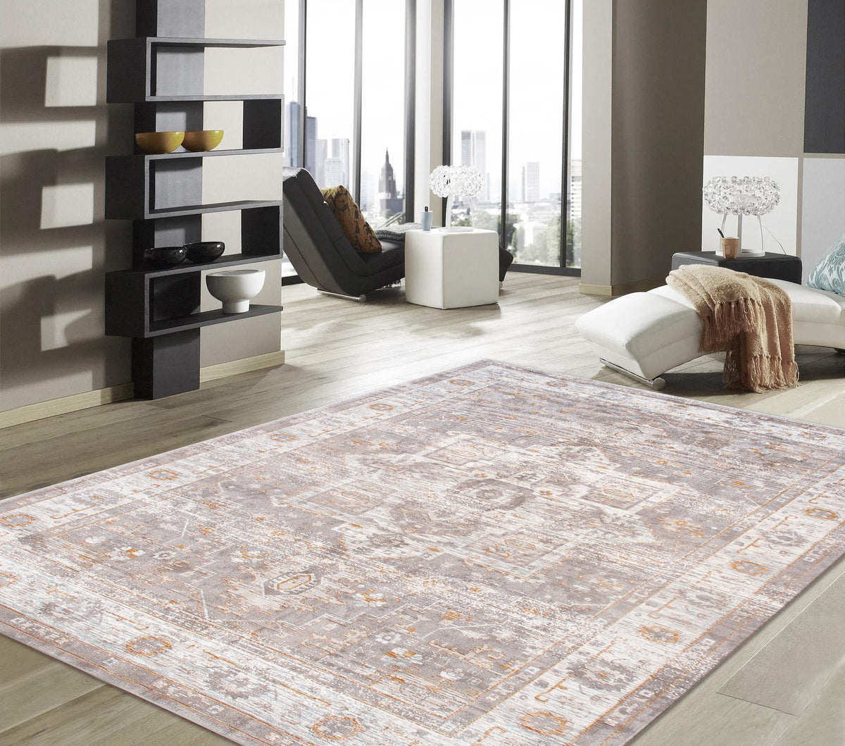 Canvello Turkish Oriental Grey Ivory Area Rug - 10' x 14' - Canvello