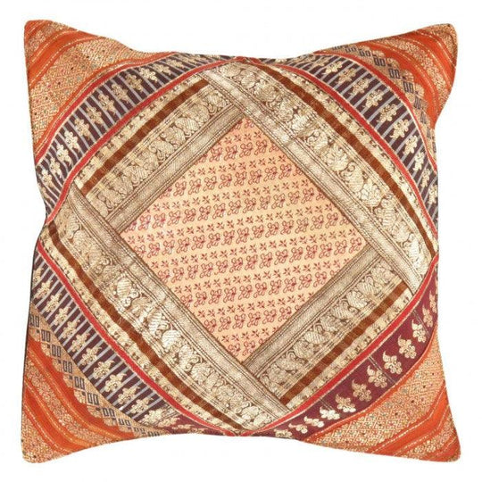 Canvello Vintage Design Sari Silk Square Pillow - 16" X 16" - Canvello