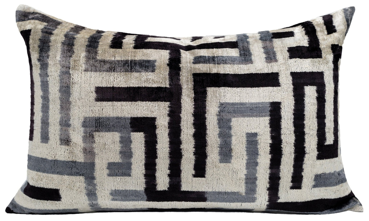 Handmade Luxury Black White Gray Decorative Pillow Cover & Premium Down Feather Insert |Made in USA| Soft Velvet Silk Throw Cushion 16x24 - Canvello