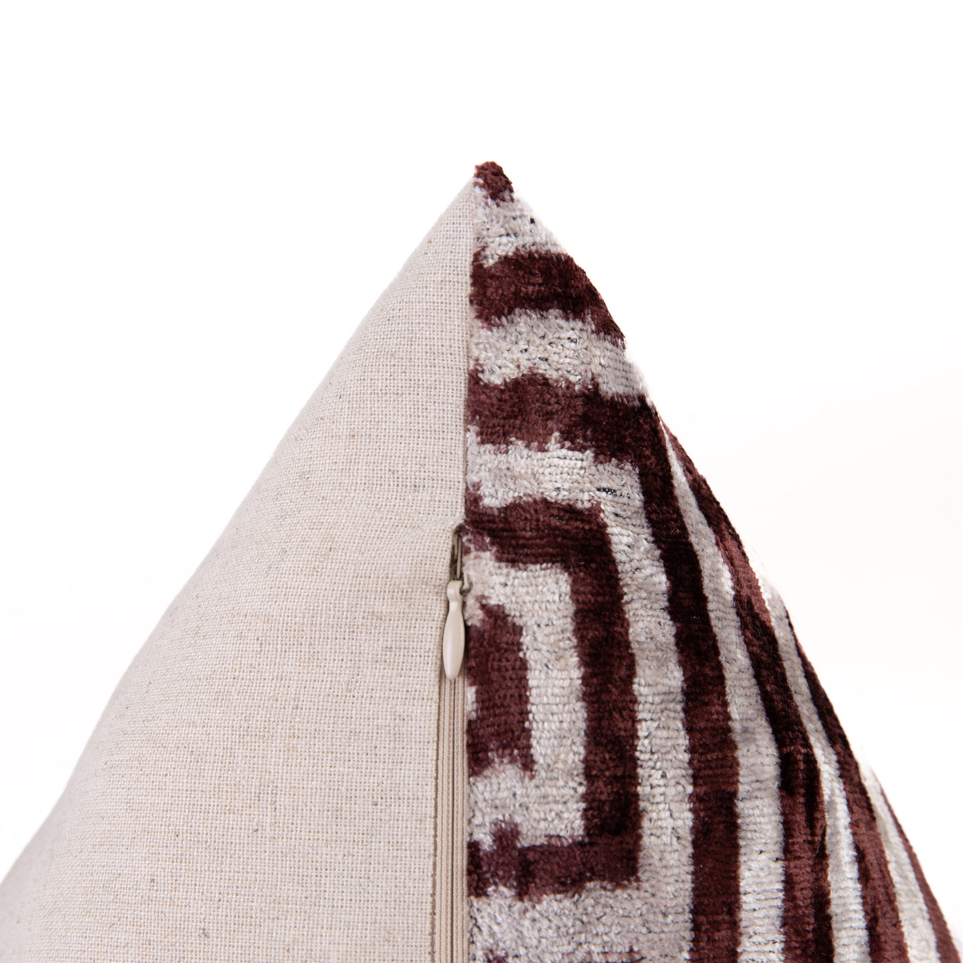 Handmade Velvet Throw Pillow - 16x24 Inches, Naturally Vegetable-Dyed, Premium Down Feather Insert - Brown and Beige Geometric Square Design, Luxury Home Decor Accent