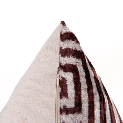 Handmade Velvet Throw Pillow - 16x24 Inches, Naturally Vegetable-Dyed, Premium Down Feather Insert - Brown and Beige Geometric Square Design, Luxury Home Decor Accent